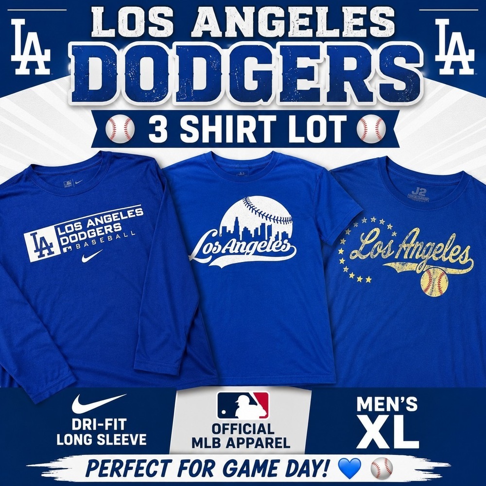 Los Angeles Dodgers Shirt Lot Men's XL Nike Dri-FIT Long Sleeve + 2 Graphic...